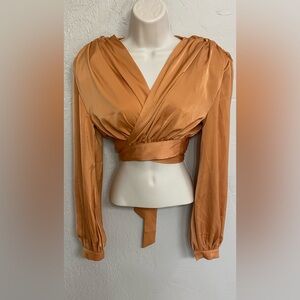 Satin  Wrap-Style Women's Top in Rich Tan